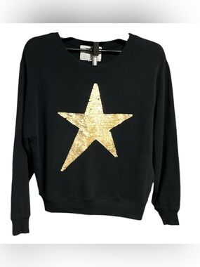 CHRLDR (Cheerleader)Women's Black Crewneck Sweatshirt with Gold Sequin Star